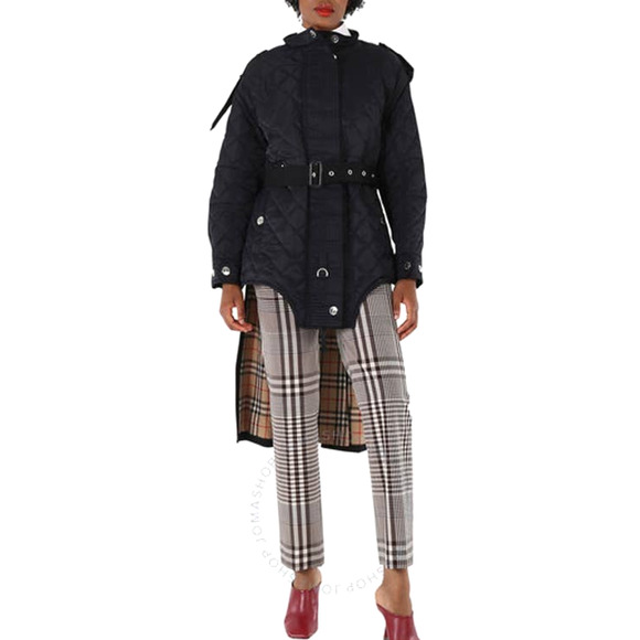 Burberry Black Quilted Puffer Jacket Hooded Trench 2XS NEW Nova Check Lined Coat